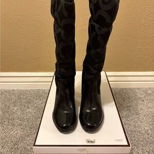 Coach Black Over the Knee Boots with Signature Pattern
